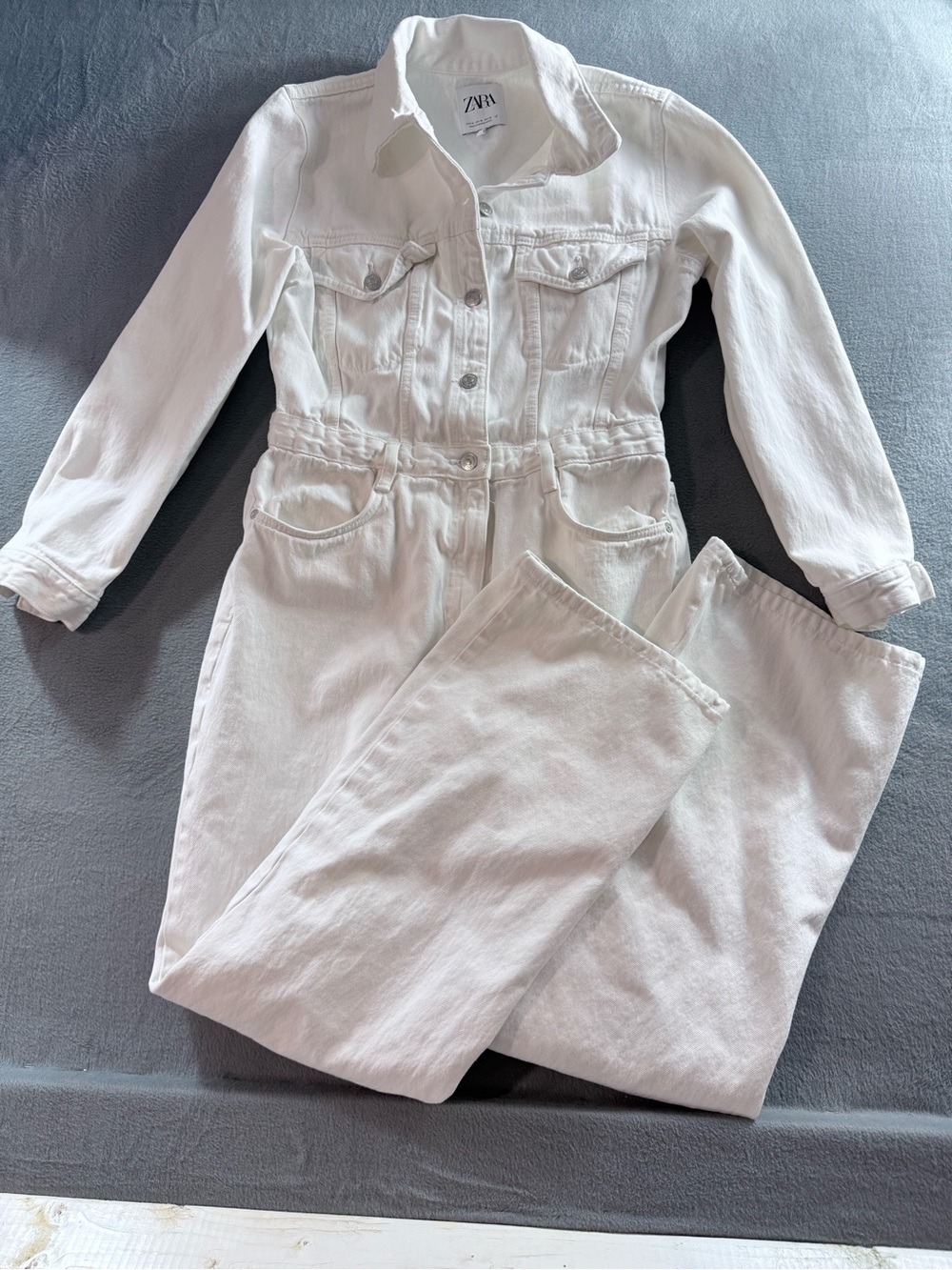 Zara - Women’s White Denim Jumpsuit